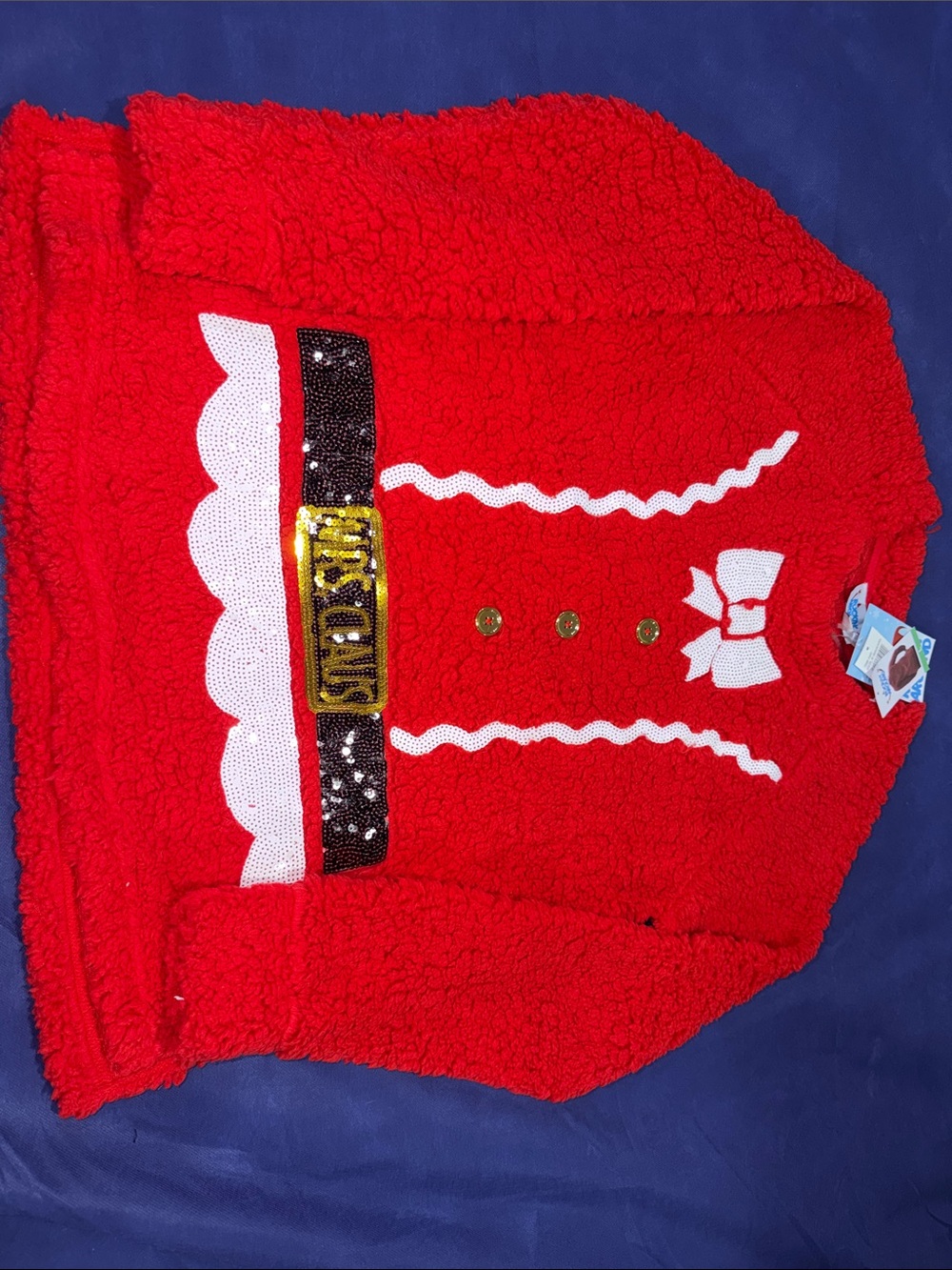 Rockin Around Mrs. Claus Ugly Sweater Red Sherpa Sweater with Festive Trim